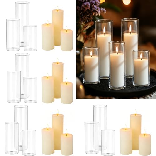 Qazcnd 24 PCS White Pillar Candles with Glass...