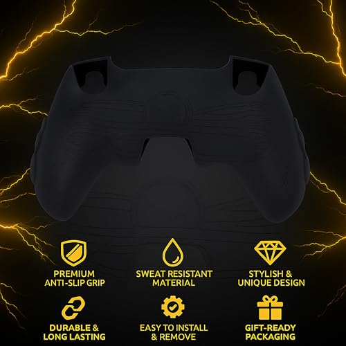 Image of DEADSKULL PS5 Remote Silicone Sleeve - Thunder Edition Themed Anti-Slip Protective Cover Case Compatible with PlayStation 5 DualSense Controller (Black & Yellow)