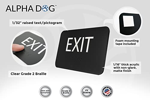 Alpha Dog Ada Signs - Exit Sign With Braille 3X5 Inches 100% Ada Compliant For Business Or Office Made In The Usa (Black) #TOP2