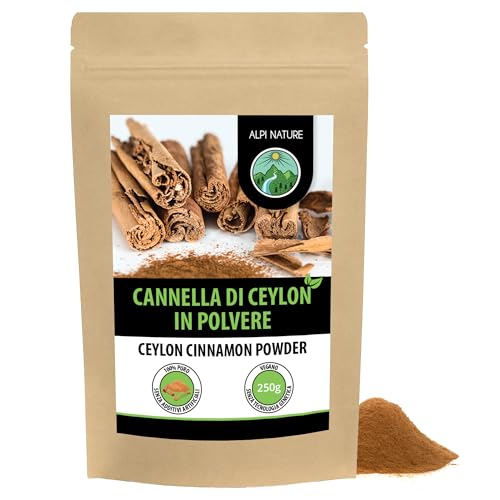 Alpi Nature Cannella in Polvere di Ceylon 250g, Canella Ceylon, Bastoncini Macinati per Cucina e Pasticceria