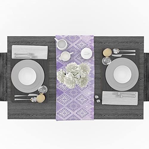 Chemin de table en coton et lin violet 46x183 cm de style géométrique