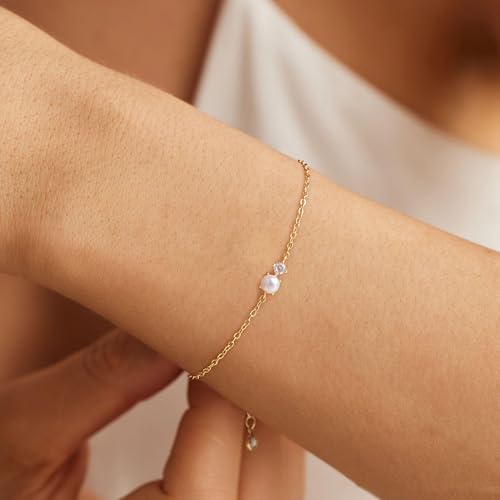 Turandoss Gold Pearl Bracelets for Women Jewelry Gifts - 14K Gold Plated Freshwater Cultured Pearls Bracelet Dainty Layered Pearl Beaded CZ Bracelets for Women Bridesmaid Jewelry Gifts2