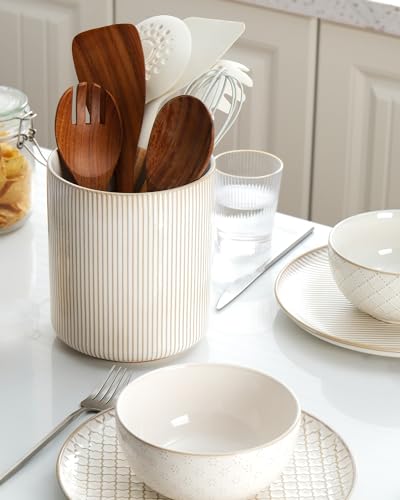 getstar Utensil Holder, Large Kitchen Utensil Holder with Cork Mat, Farmhouse Kitchen Decor, Ceramic Cooking Utensil Holder for Kitchen Counter