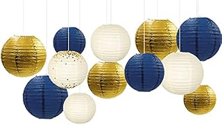 NICROLANDEE Nautical Party Supplies - 12PCS Navy Blue and Gold Glitter Paper Lanterns Hanging Decorations for Navy Party, Birthday, Wedding, Bridal Shower, Bachelorette, Graduation, Wall Decor
