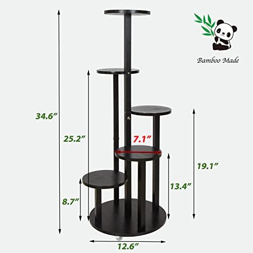 Bamboo Plant Stand For Indoor Outdoor 5 Tier Tall Corner Plant Stand Round Display Rack Multiple Flower Pots Holder Shelf For Patio Garden, Living Room, Balcony And Bedroom (Black) #TOP5