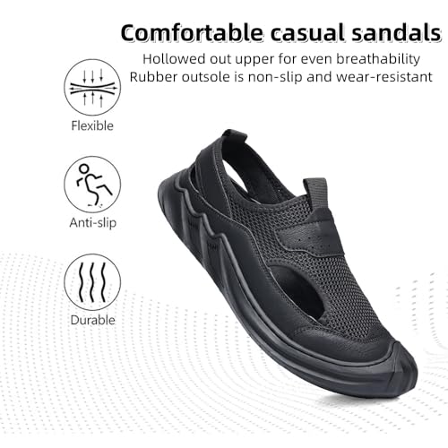 Asifn Men's Mesh Sandals Outdoor Casual Comfort Lightweight Breathable Closed-Toe Beach Shoes Summer Hiking Sport Walking4