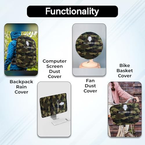 Image of Alienoid Waterproof Bag Rain Cover | Rain, Dust & Scratch Protection | Elastic Fit Luggage Cover | Ideal for Backpack, Trekking, Travel, School, Office (20-30L) (Camouflage Green)