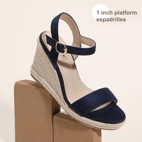 Image of IDIFU IN4 Espadrille Wedge Sandals for Women Open Toe Ankle Strap Platform Wedges Heels Causal Summer Wedge Shoes Comfortable Espadrilles Wedges