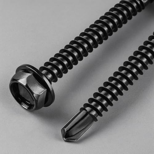 BNUOK Tornillos autoperforantes #10 x 3/4 pulgadas, acero inoxidable 410, cabeza hexagonal con arandela, negros, paquete de 58, modelo BNC05109 miniatura 4