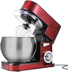 CUSIMAX Mélangeur de support en acier inoxydable 6.5QT 6-Speeds Mélangeurs à tête incrustée avec crochet de douille, fouet de fil & Beater plat, Garde éclair pour la cuisson à domicile, Rouge Inox