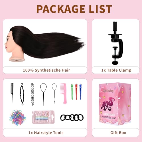 2834 mannequin head with hair cosmetology manikin practice braiding doll head for hair styling training head for braiding hairdressing with free wig head stand hair styling tools set dark brown