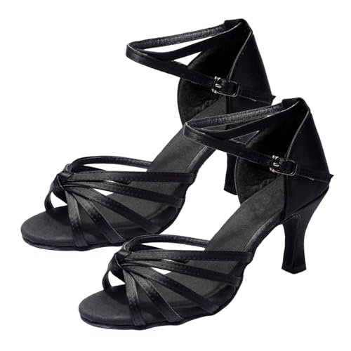 Chaussures de danse latine Healeved en satin noir et finitions serpent premium