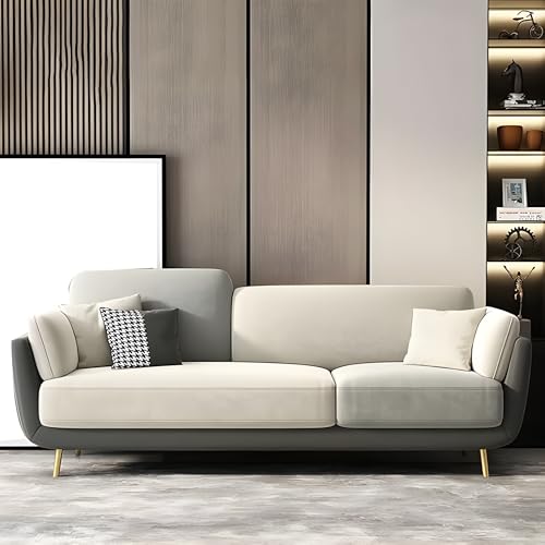 Image of Velvet Contemperory Sofa with Cushion Chaise Lounge Sectional Sofa Perfect for Living Room & Bedroom Guests Home & Office (Grey & Beige, Three Seater)