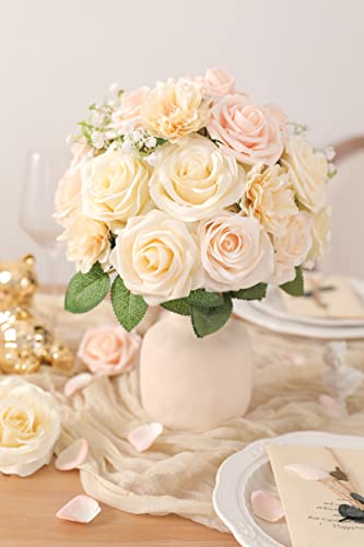 Yyhuawu Champagne Artificial Flowers Box Set Gradient Color Foam And Silk Fake Flowers With Stems For Diy Wedding Bridesmaid Bridal Bouquets Centerpieces Party Home Decoration #TOP4