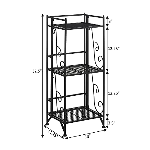 Image of Convenience Concepts Xtra Storage 3 Tier Folding Metal Shelf with Scroll Design, Black