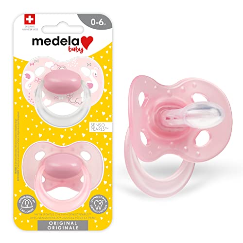 Image of Medela Baby Pacifier | 0-6 Months | BPA-Free | Lightweight & Orthodontic | 2-Pack | Pink and Pink with Swan and Butterfly Design