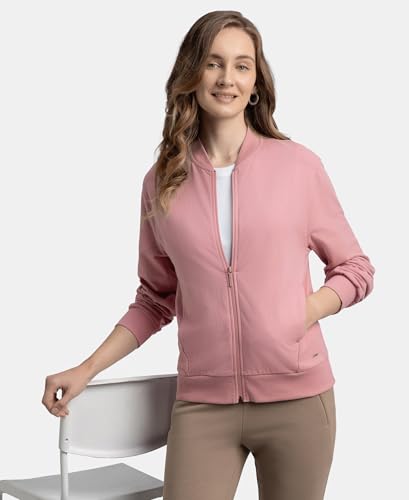 Image of Jockey A111 Women's Super Combed Cotton French Terry Drop Shoulder Styled Jacket with Ribbed Cuff and Hem Lilas XXL