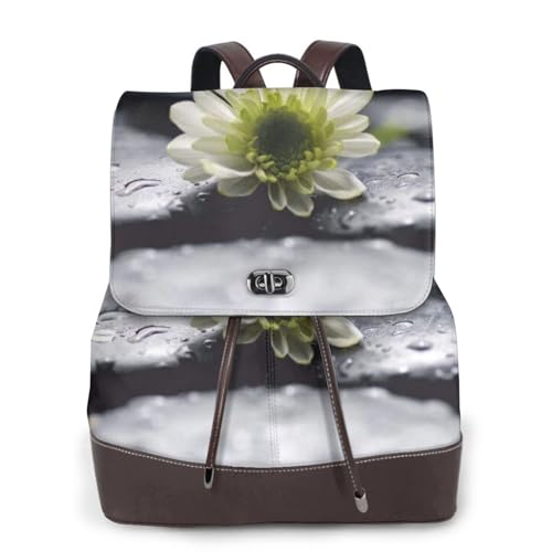 Sac à dos femme en cuir PU noir chic et résistant avec détails fleuris durables