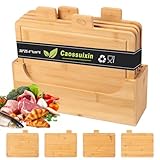 Caossuixin 4-Piece Bamboo Chopping Board Set with Stand, Wooden Chopping Boards with Tag Classification- Chopping Meat, Vegetables, & Bread, Food Grade Boards for Cutting & Chopping, Kitchen Gift Set