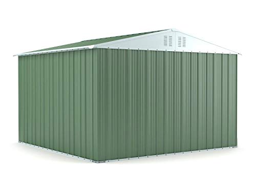 Box in Acciaio Zincato Casetta da Giardino in Lamiera 3.27 x 3.07 m x h2.17 m - 145 KG – 9,4 metri quadri (Verde)