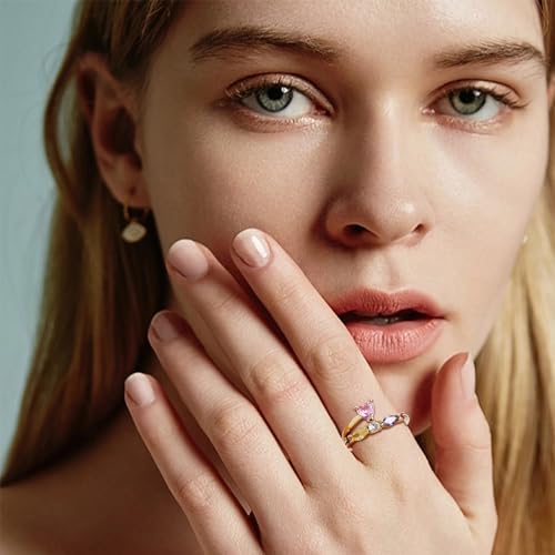 Sonateomber Gold Pink Heart Adjustable Statement Love Ring for Women Trendy Cute Purple CZ Open Stackable Ring Prom Wedding Jewelry Gift2