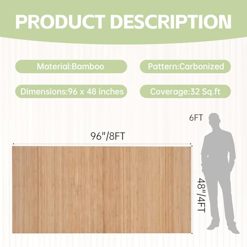 Bamboo Wall Panels for Interior Decor(48"H x 96"L)Natural Wainscoting Panels Wall Paneling for Living Room, Tiki Bar, Kitchen, Ceiling Tiles, Pole Wrap Wood Roll, Bedroom