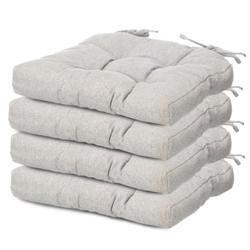 TIENDA EURASIA – Pack Cojines Sillas | Material Tela (Poliéster) | Material de Relleno 100% Poliéster | Tamaño 40x40x7 cm | 2 Cordones de Sujeción | Cojines Exterior Jardín (Gris Claro, Pack 4)