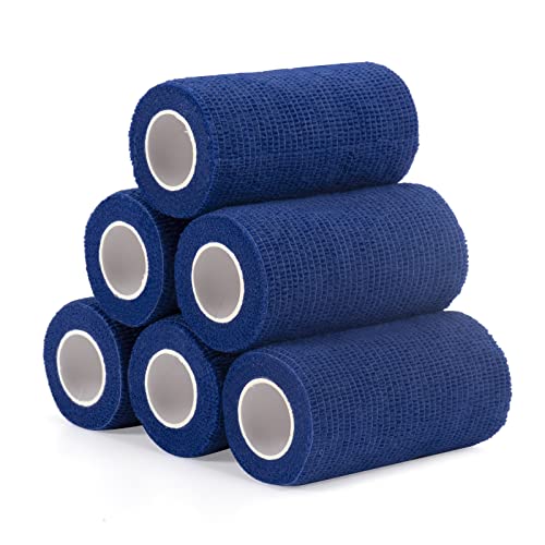 Sagafly Bande Cohesive Bandage Autoadhésif Elastique 10cm x 4,5m, Bandage Medical Cohésifs Bandage Animal Sports Bande pour les Premiers Soins, les Sports, les Chevaux, les Chiens (Bleu, 6 Rouleaux) Cover
