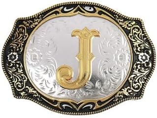 HUABOLA CALYN Western Belt Buckle Initial Letters ABCDMRJ to Z Cowboy Rodeo Small Gold Belt Buckles for Men Women, J, One size
