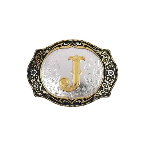 Western Belt Buckle Initial Letters ABCDMRJ to Z Cowboy Rodeo Small Gold Belt Buckles for Men Women