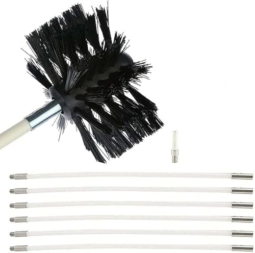 Chimney Sweep Kit - Flue Cleaning Brush and Rod Set with 9 Rods for Wood Burner Chimneys, 410mm Soot Cleaning Tool