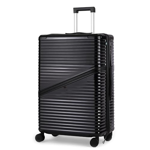 Image of Assembly 28-Inch Trolley Bag Large Size Check-in Suitcase with 8 Wheels, Anti-Theft Zippers & TSA Lock, Expandable Polycarbonate Hard Shell Luggage for Long Travel Plan, Black