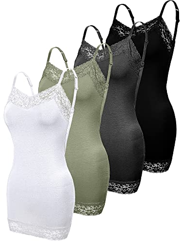 Image of Bencailor Women's Long Tank Tops, Lace Camisole Neck Cami Adjustable Spaghetti Strap Undershirts for Women