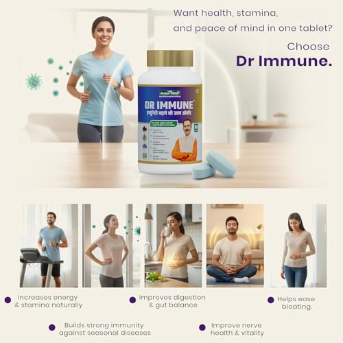 Image of Jeena Sikho Dr. Immune | Ayurvedic Immunity Booster | With Ashwagandha, Shatavari, Kesar, Giloy | For Vigour and Vitality | 20 Powerful Herbs | Supports Strength, Stamina, Vitality and Overall Wellness, 60 Tablets