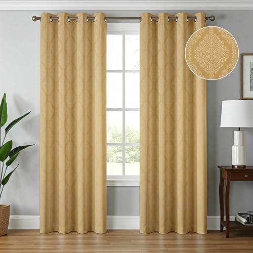 Image of Room Darkening Grommet Curtains 7 Feet Long Set of 2 pcs for Living Room | 70-75% Room Darkening Door Curtain Panel, Golden