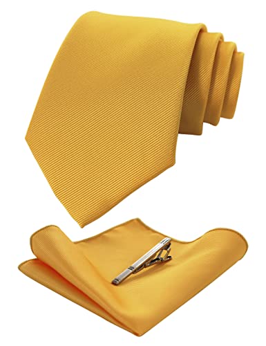 JEMYGINS Cravate Jaune Homme en Soie et Pinces à cravate Carre de poche Set