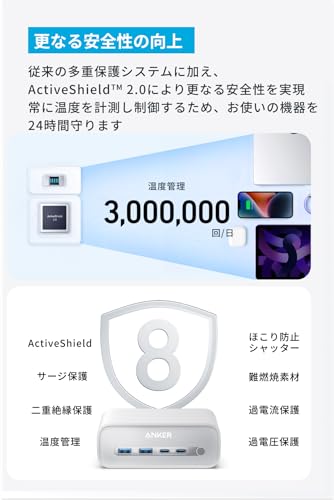 undefined Anker Charging Station (7-in-1, 100W) (USBタップ 電源タップ AC差込口 3口 USB-C 2ポート USB-A 2ポート 延長コード 1.5m) ホワイト の商品画像 5