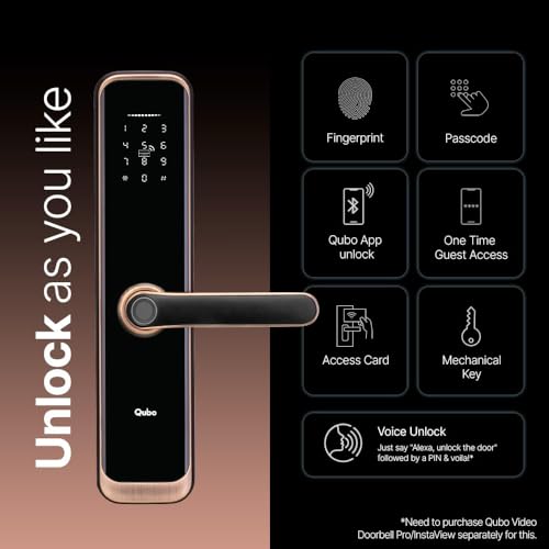 Image of QUBO Smart Door Lock Elite from Hero Group | 7-Way Unlocking | Fingerprint | OTP Remote Unlocking | PIN | RFID Card | Mobile App | Mechanical Key | 1 Year Brand Warranty (Copper)