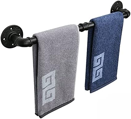 NearMoon Industrial Pipe Towel Bar, Heavy Duty Bathroom Hardware Towel Bar Accessory, Wall Mounted DIY Rustic Iron Bathroom Towel Rack Holder (18 Inch, Black)