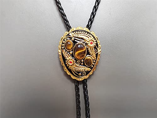 Image of Turquoise Agate Granite BOLO Tie for Men Women Leather Wedding Necklace Western Cowboy Necktie