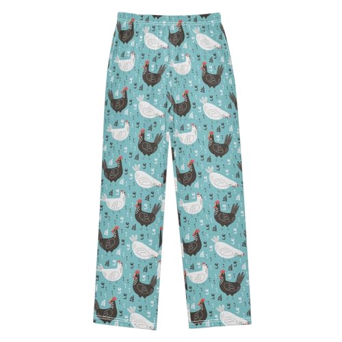 Cock Hen Florals Boys Long Pants Soft Trousers Elastic Waist Kids Lounge Bottoms with Pockets S-XL