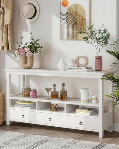Karl home Console Table with 3 Drawers, 57.9" W Entryway Table, White