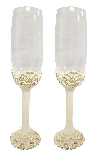 Fashioncraft Vintage Ivory Champagne Glasses Baroque Design Antique Set of Toasting Flutes, 2 Count (Pack of 1)