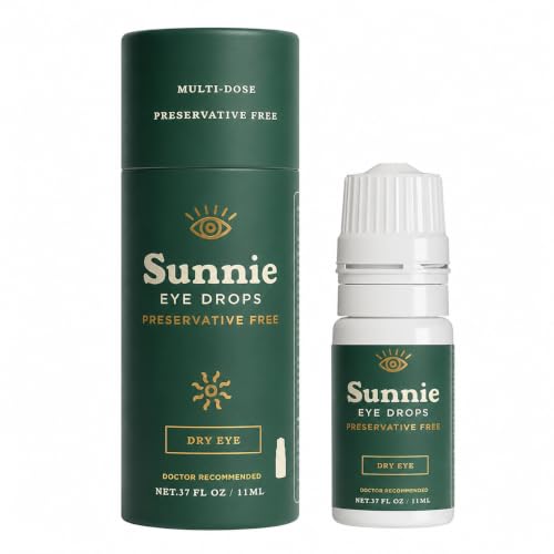 Sunnie Preservative-Free Eye Drops for Dry Eyes Artificial Tears with Glycerin 0.5% for Dry Eye Relief & Redness Moisturizing Lubricating Eye Drops 0.37 fl oz (11 ml)