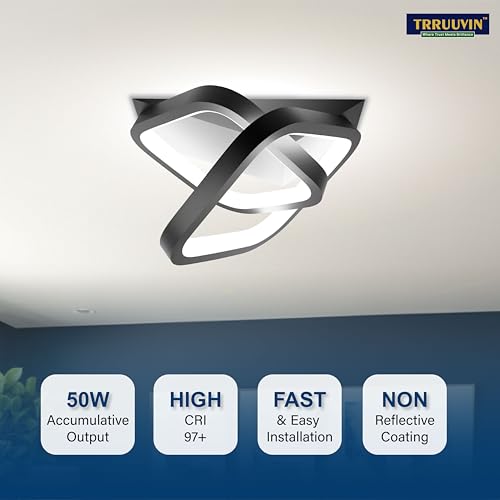 Image of Designer LED Ceiling Light Accumulative 50W Modern 3D Flush Mount | 3 Color Modes | CRI 97 | Decorative Light for Bedroom Living Room Hallway Office (Square PRO)