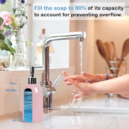 Image of Natheeph Soap Dispenser for Bathroom /Kitchen Fill Hand Soap /Dish Soap, 14OZ | Soap Pump Dispenser Bottle, Ceramic Soap Dispenser Refillable Shampoo /Lotion / Liquid /Detergent for Bathroom /Kitchen (Pink)