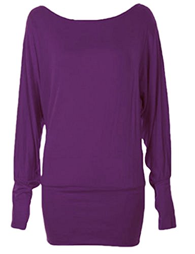 ZJ Clothes Plus Size Women Long Sleeve Off Shoulder Plain Batwing Tunic Top