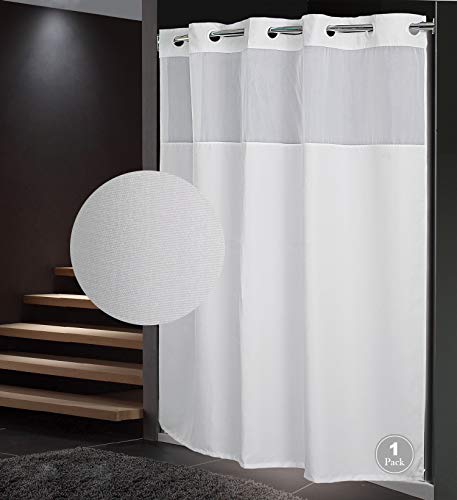 QKHOOK Plain Pattern Fabric Shower Curtain with Snap in Liner 1 Pack 71x74 Inch Water Resistant