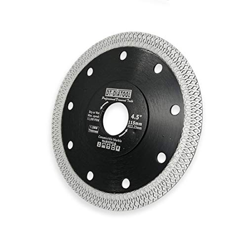 Dt-Diatool Diamond Tile Blade 4-1/2 Inch Diamond Turbo X Mesh Rim Segement Circular Saw Blade For Procelain Ceramic Stoneware Marble Granite Fits 5/8"-7/8" Arbor #TOP6