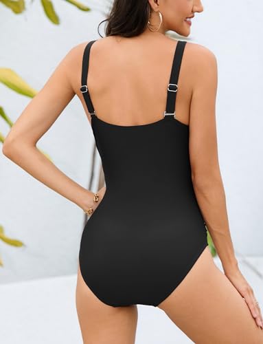 Aivtalk Maiô feminino de malha, com controle de barriga, gola V, cintura alta, franzido acolchoado,